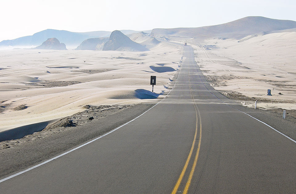 peru sandswept desert road